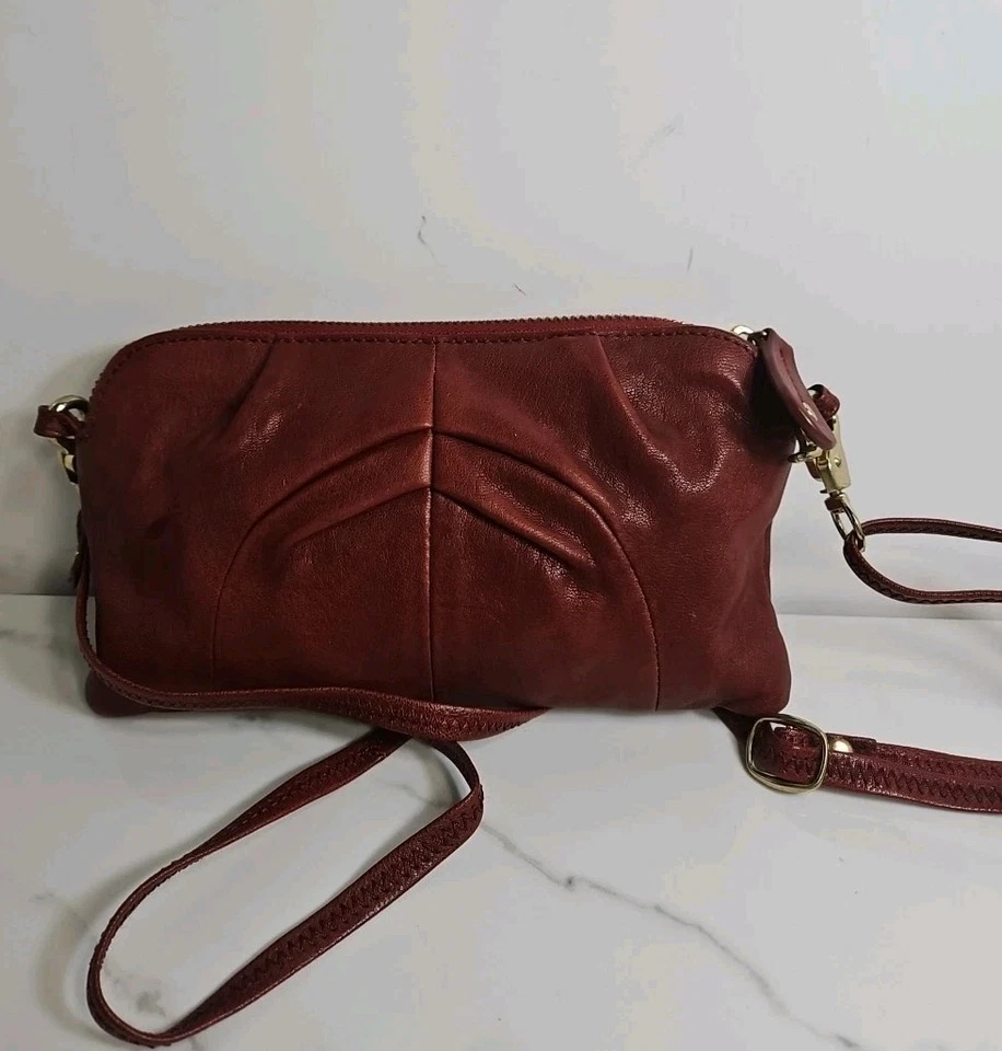 Monserat De Lucca Bolso Bandolera Pequeño Organizador Cuero Rojo Borgoña 8.5x5" Foto 4 de 4