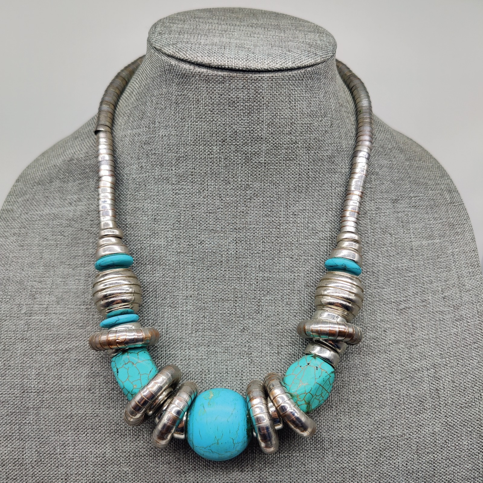 Silver Turquoise Chunky Beaded Statement Beautifu… - image 1