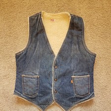 Vintage Levi's Orange Tab Sherpa Lined Denim Vest Large 42 USA Made 60605-0217