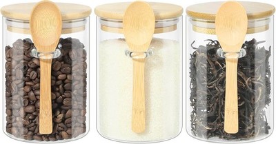 YUEYEE Glass Container with Lid and Spoon, Meal Prep Glasses, Tea Coffee and