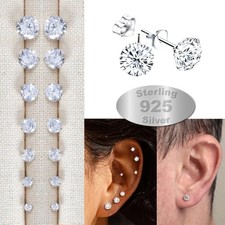 Cubic Zirconia Stud Earrings Womens 925 Sterling Silver Small Mens Ear Studs Set