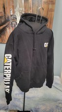 Caterpillar CAT Hoodie Large Black Pullover Workwear Logo Sleeve Pocket