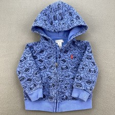 POLO RALPH LAUREN Hoodie Bear All Over Print Blue Zip Baby 12 Month
