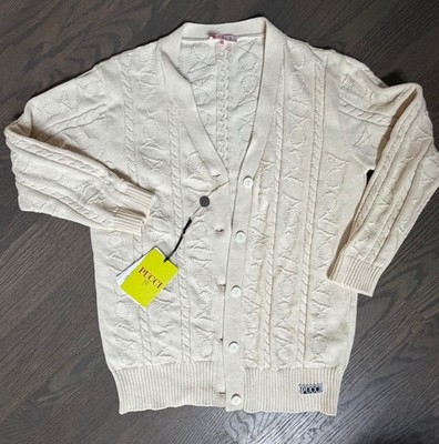 PUCCI Junior Girls Cream Cable Knit Cardigan Sweater Size 12 Years PU9A40 NWT