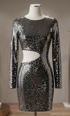 Sequined Mini Cutout Dress S/M By: Blanc