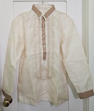 Barong Tagalog Classic Filipino Formal L/S Pullover Dress Shirt Men's Size L New