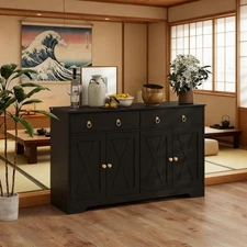 Kitchen Storage Sideboard with Barn Style Doors, Drawers Buffet Cabinet