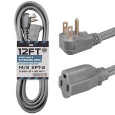 Iron Forge Cable 12 ft Appliance Extension Cord Gray 14/3 Heavy Duty - Flat Plug