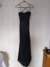 Black Strapless Beaded Evening Gown with Spaghetti Straps