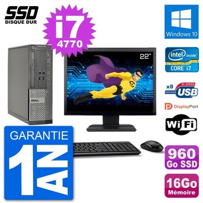 PC Dell Optiplex 3020 SFF Bildschirm 22 '' i7-4770 RAM 16Go SSD 960Go Windows 10