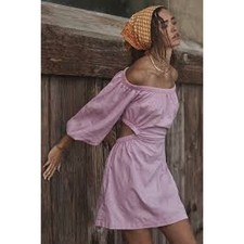 FREE PEOPLE Cut Out For This Mini Dress FEMININE Puff Sleeve Pink Flower Trail M