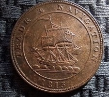 1813 Trade & Navigation Half Penny Token NS-21A2 Variety Engrailed Edge VF-25