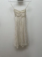 Silk Block Out Cream Dress Womens Size XS with Tie Back Detail 