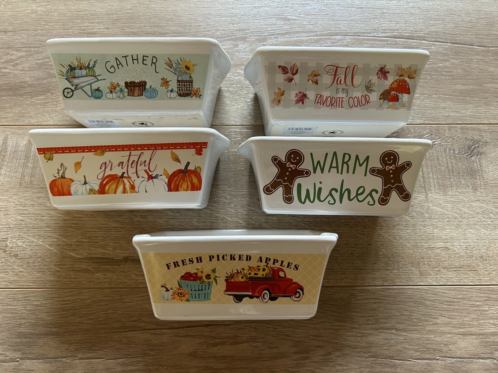 Royal Norfolk Fall & Holiday Themed Ceramic Mini Loaf Pan Set Of 5 Autumn