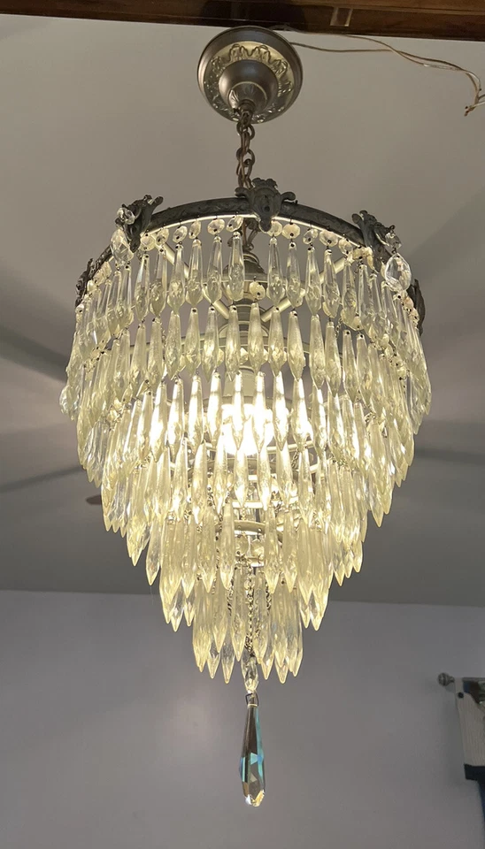 "Antigua araña Art Deco años 20 1930 plata pastel de boda cristal 6 niveles 31""" Foto 2 de 4