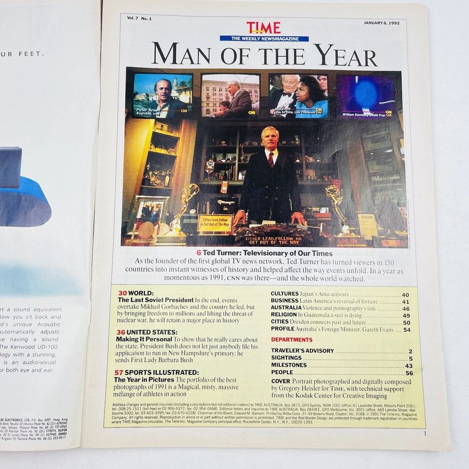 TIME Magazine AU Edition Jan 6 1992 - ‘Man of The Year-Ted Turner’. - Image 4 of 4