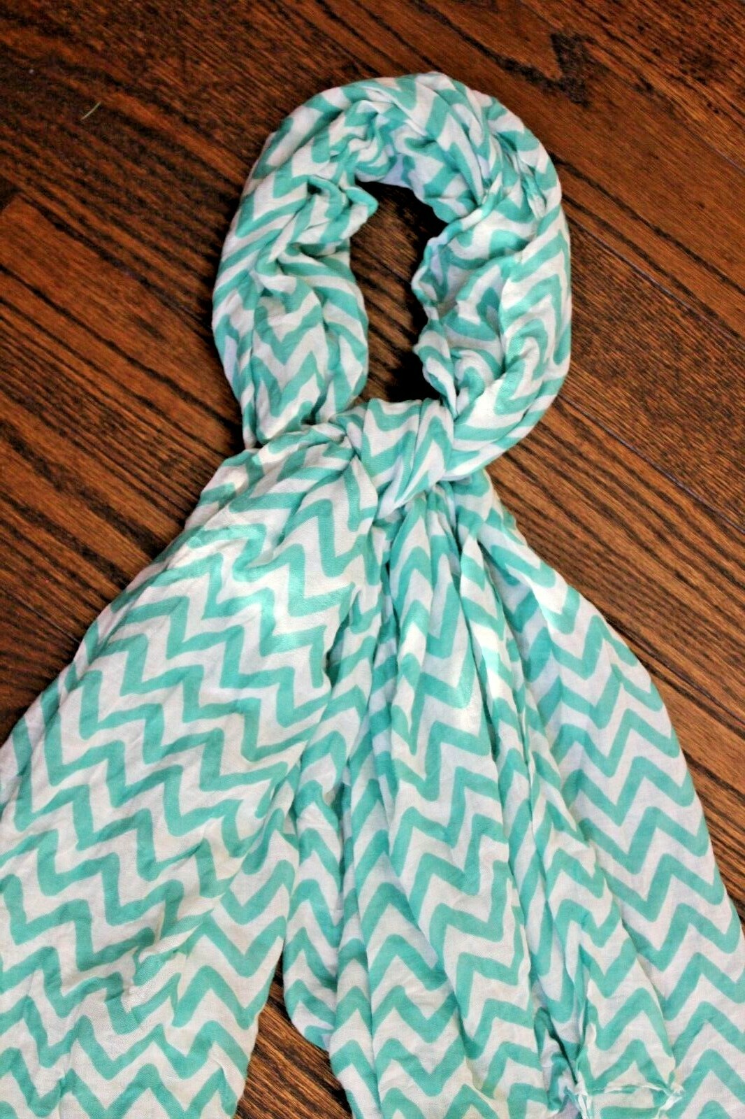Lightweight Rectangle Accent Neck Scarf Teal Whit… - image 8