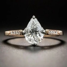 Lab-Created 2.55CT Pear Shape Diamond Engagement Wedding Ring 14K Rose Gold FN