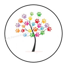 30 PAW PRINT TREE ENVELOPE SEALS LABELS PARTY FAVORS STICKERS 1.5"