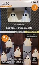 Way To Celebrate 10 Mini String Lights Halloween Indoor/Outdoor White GHOSTS New