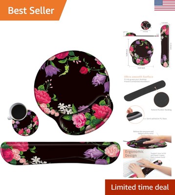 Ergonomic Keyboard and Mouse Wrist Rest Set - Durable, Non-Slip, Watercolor F...