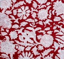 Red By the Yard Fabric Block Print Indian Floral Fabric for Sewing Dressmaking