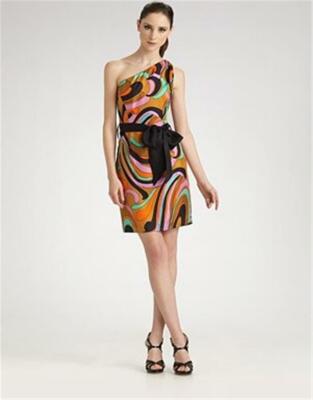 milly asymmetrical dress MILLY of NY Kaleidoscope Asymmetrical One Off Shoulder Dress with Belt 8 US  $335