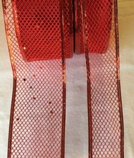 5 yards RED MESH WIRE EDGE RIBBON 1 1/2" 2 1/2" wide choice of 2 widths