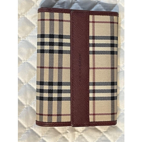 BURBERRY Nova Check Tri-fold Wallet in Beige Canvas & Leather 2847