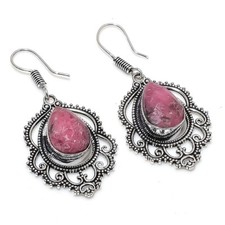 Rhodonite Gemstone Handmade 925 Sterling Silver Jewelry Earrings Size 1.50"
