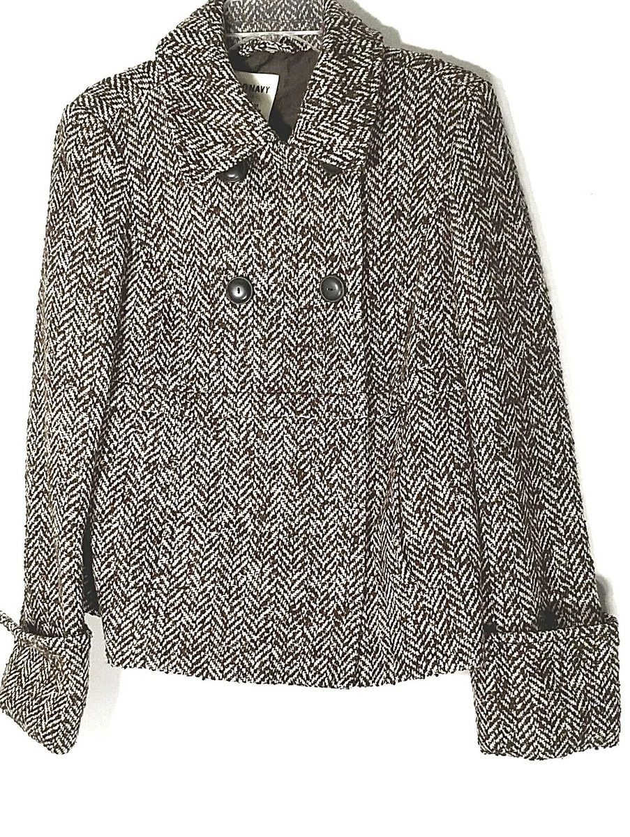 OLD NAVY WOMEN S TWEED WOOL BROWN BEIGE SHORT JACKET MEDIUM M 10
