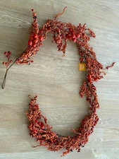 Primitive FALL BITTERSWEET BERRIES GARLAND LEAFY 6 FT LONG THANKSGIVING