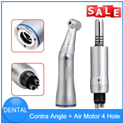 2*Dental Low Speed Handpiece Kit Inner Water Spray Contra Angle 4Holes Air Motor