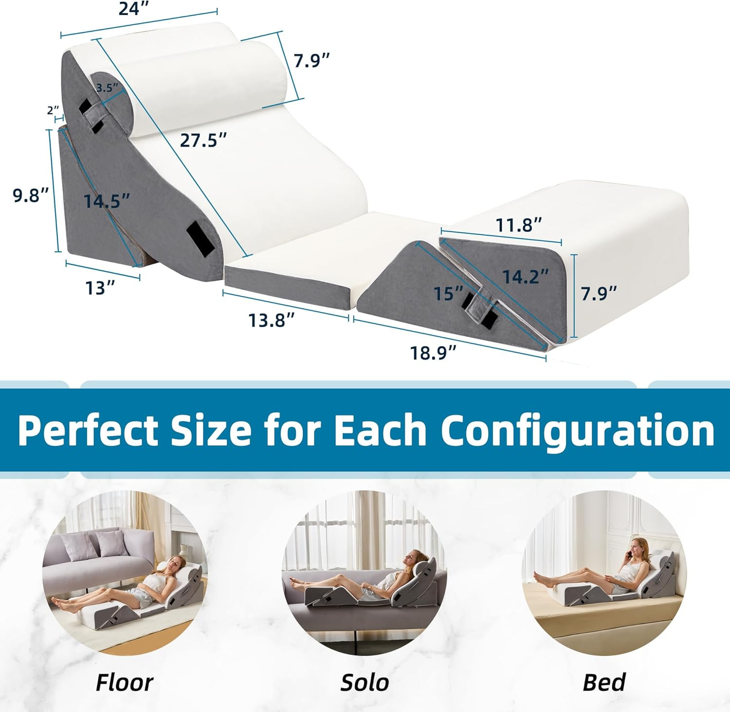6Pcs Bed Wedge Pillow Set, Orthopedic Memory Foam Wedge for Back Pain Relief