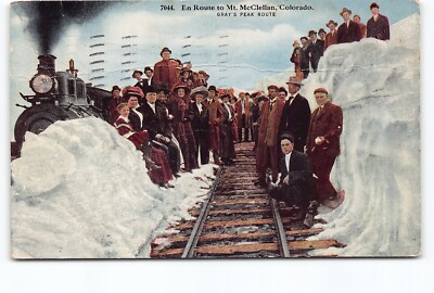 Snow Banks Route Mt McClellan Grays Peak Route Train Colorado CO Postcard 1914