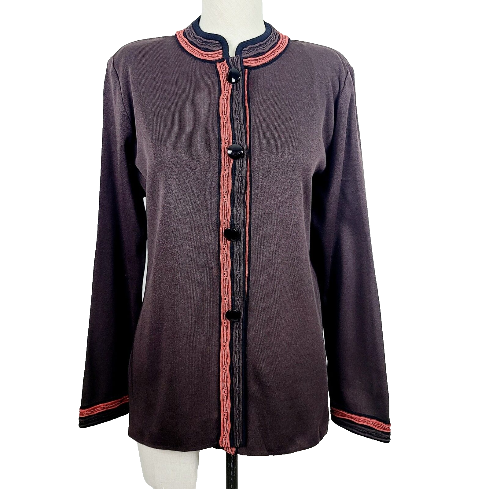 Misook Button-Front Cardigan in Brown Orange Acrylic Knit for Fall-image