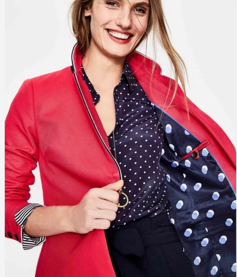 Blazer de mujer Boden de algodón lila rojo hibisco talla 6R traje chaqueta con un solo botón Foto 2 de 4