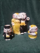 Vintage Elephant Couple Ceramic Tea Set with Creamer and Sugar Bowl