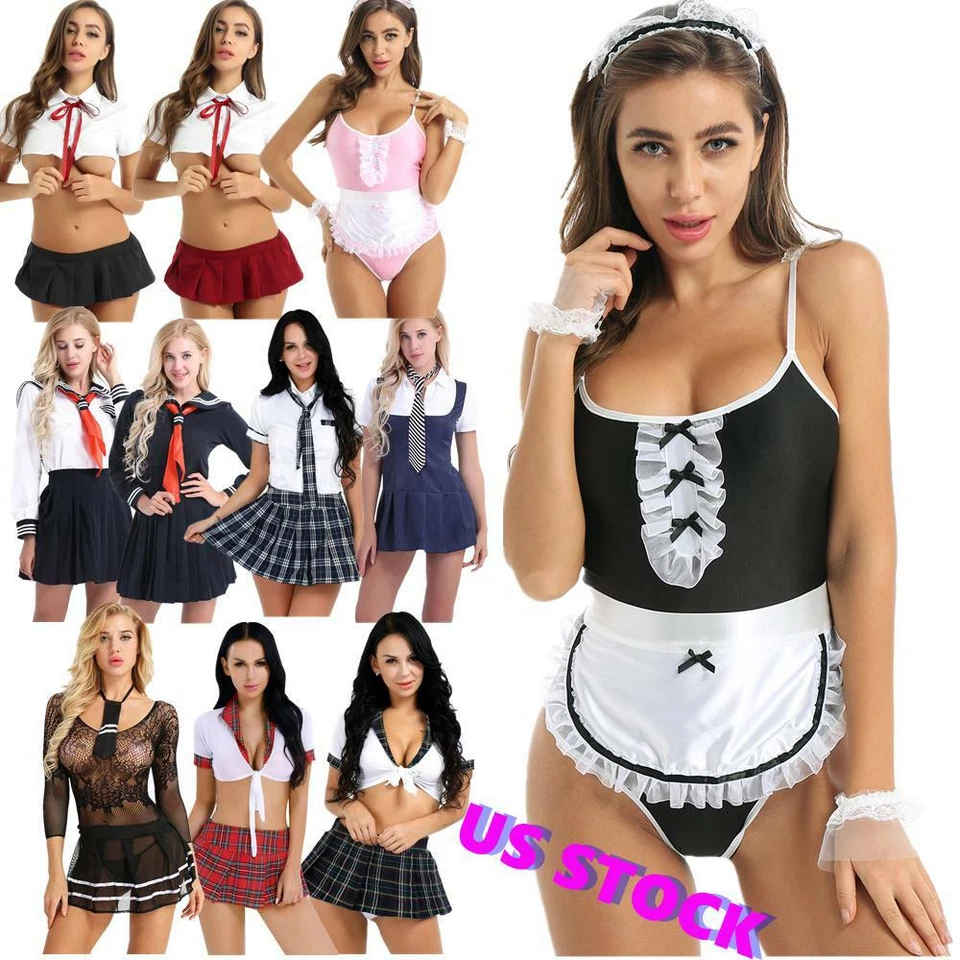 Plus Size Sexy Lingerie Uniform Dress School Girl Costume Maid Cosplay Outfit Se - Image 3 of 4