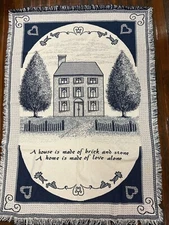 Saltbox House Primitive Home Made of Love Slate Blue Cotton Throw Blanket IRREG