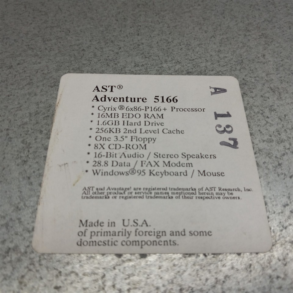 AST Adventure 5166 Advantage Series Vintage Retro PC Desktop NO CPU/RAM ...