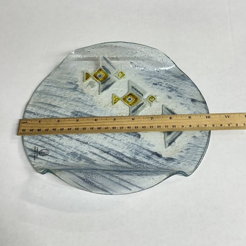 Fused Art Glass Plate Freeform Native American Tribal Thunderbird 10" Handmade - Picture 9 of 11