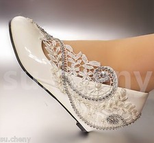 su.cheny 2  3  White ivory wedges pearls lace crystal Wedding Bridal heels shoes