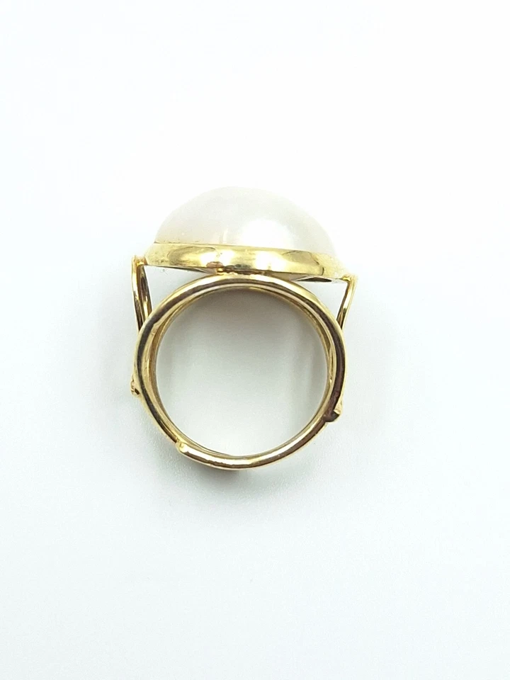 Anello Artigianale Da Donna In Argento 925 Perla 17 MM Australiana Oro Giallo - Immagine 3 di 4