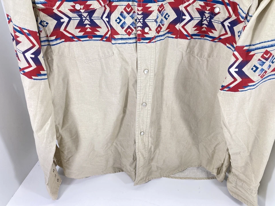 Camisa a Presión Rustler Azteca Perla Hombres Talla XL Alta Beige Manga Larga Western Vintage Foto 3 de 4
