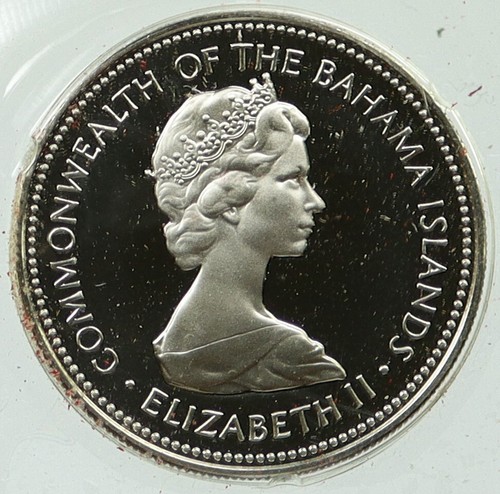 1973 BAHAMAS UK Queen Elizabeth II BOHEMIAN SAILBOAT Proof 25 Cents Coin i115873 - 第 2/2 張圖片