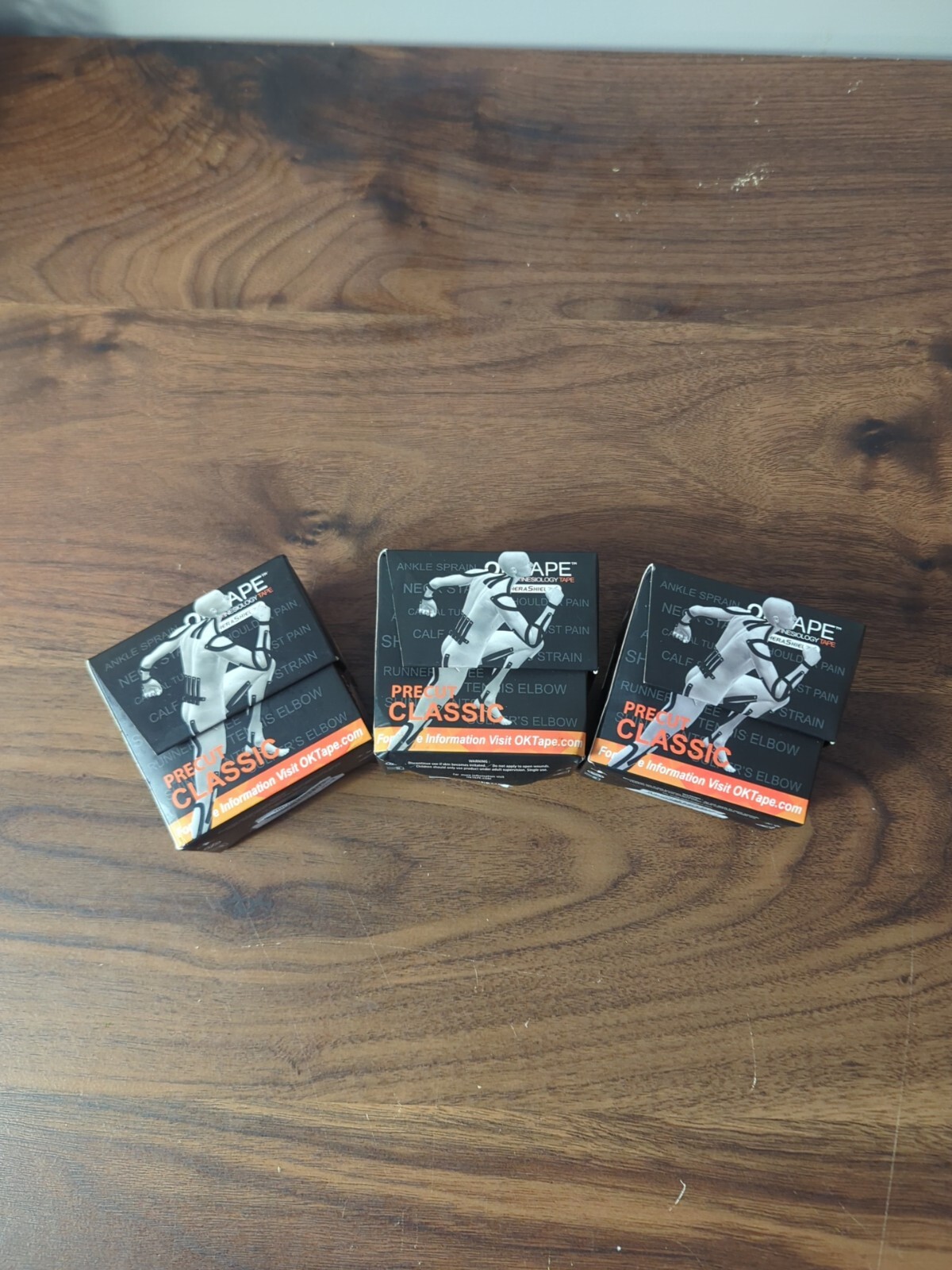 Lot of 3 - OK Kinesiology Tape 10 inches Precut, 20 Strips, Cotton Elastic Black