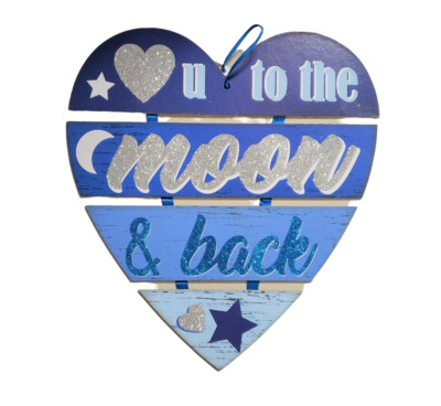 Love U To The Moon & Back Heart Slats Sign - New