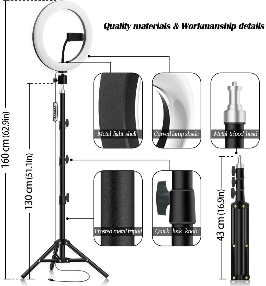 10" RGB Selfie Ring Light with 63" Tripod Stand for Live-streaming TikTok - Image 3 of 4