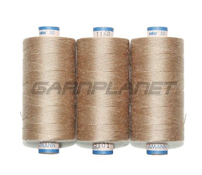 (0,01   / m) 3x 500m Nähgarn für Jeans, Amann Saba 50, Dunkelbeige -1160